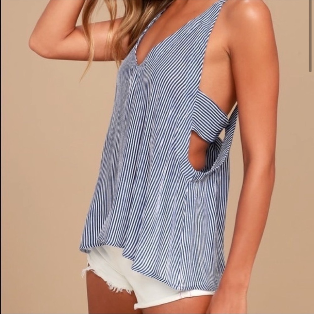 Lulu’s: Adrift Navy Blue and White striped tank top